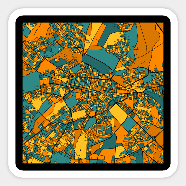 Sofia Map Pattern in Orange & Teal Sticker by PatternMaps